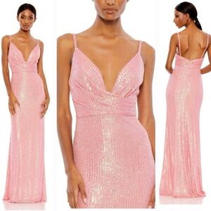 NWT Mac DUGGAL 26945 Coral Pink Sequin‎ Gown Dress size 16